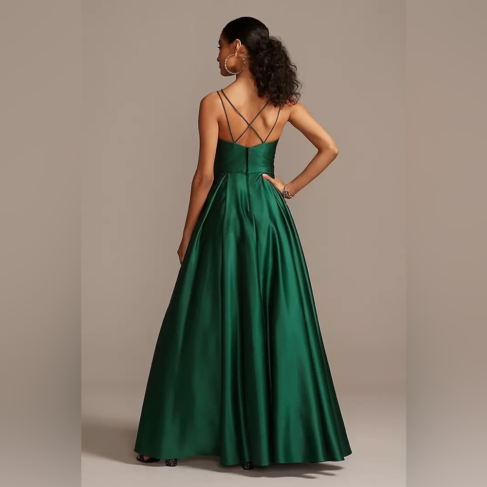 Satin Double Strap Gown with Floral Pockets - Picture 9 of 9
